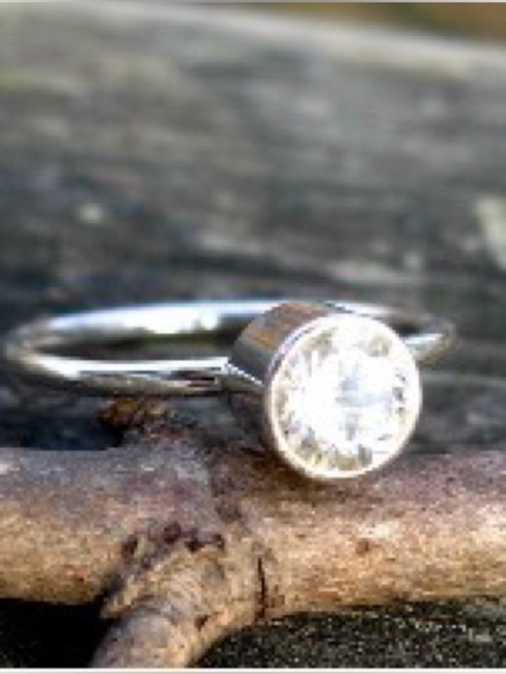 Sterling Silver Solitaire Bezel Ring with white topaz Stone - Women's Jewelry